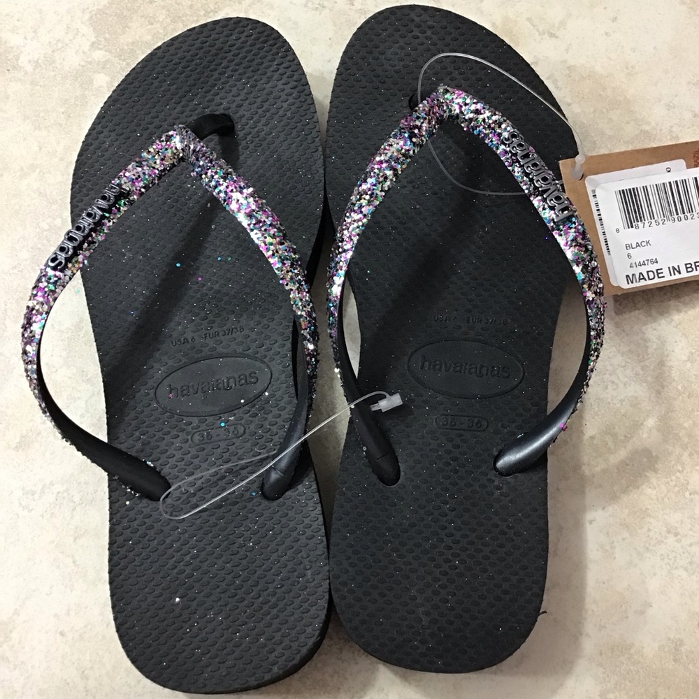 Havaianas Black with glitters flip flops size 6